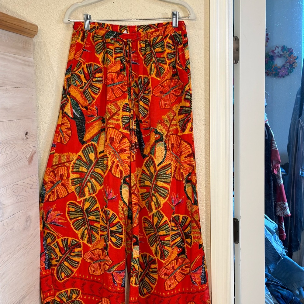 Christian Sirano size small drawstring tropical wide leg pants Cotten blend - Picture 3 of 14
